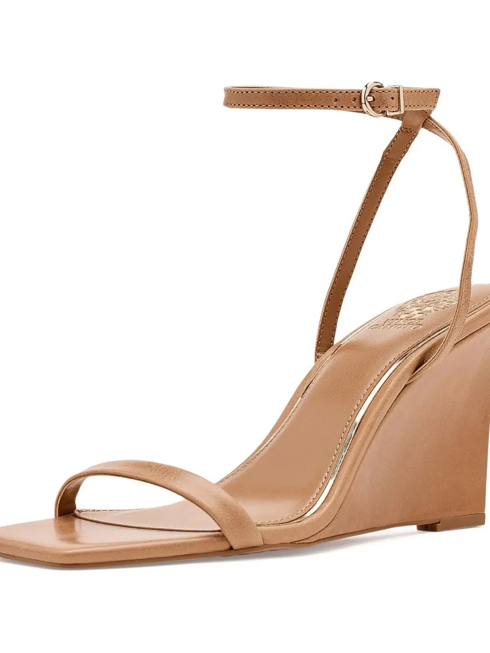 VINCE CAMUTO Ambee Nude Tan Square Toe Wedge Heel Ankle Strap Sandals 8